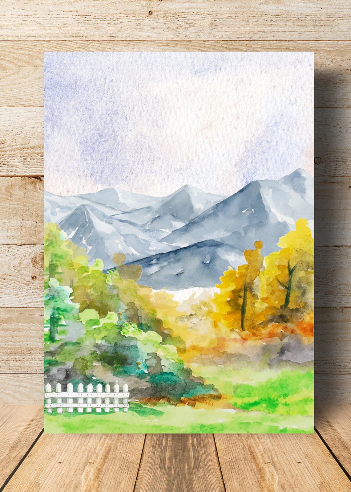 Autumn Mountain Landscape Watercolor Golden Trees Fall Nature Poster - Image 3