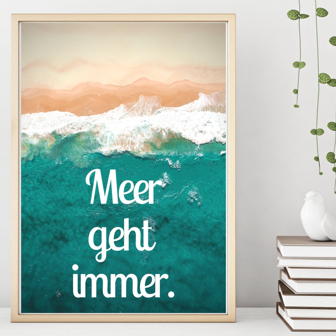 The Sea Always Works Ocean Wave Photo German Quote Beach Wall Print - Image 2