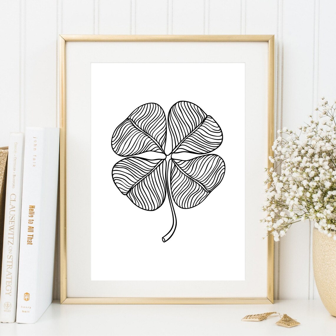 Four Leaf Clover, Black Modern Art Print - Image 3