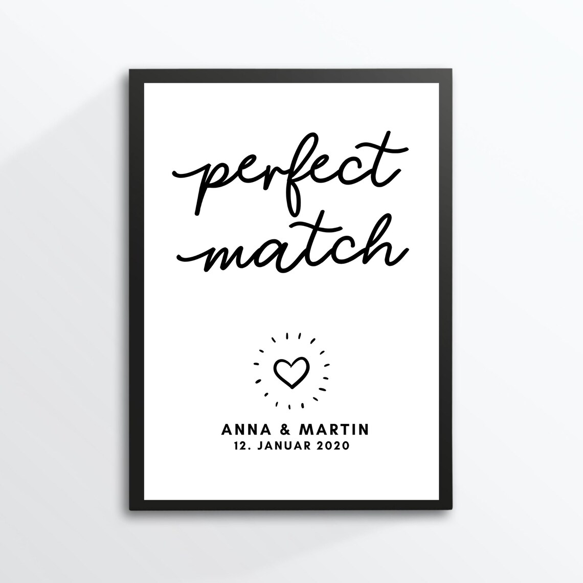 Perfect Match Personalized Couple Names Wedding Heart Wall Art Poster - Image 3