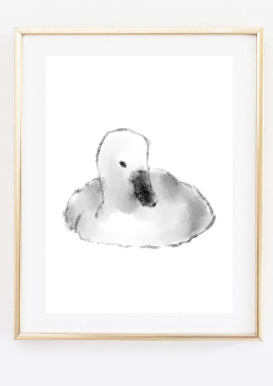 White Duck Minimal Black Ink Watercolor Zen Animal Art Print - Image 2