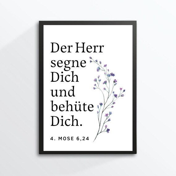 Bible Verse German Blessing Numbers Watercolor Flowers Poster