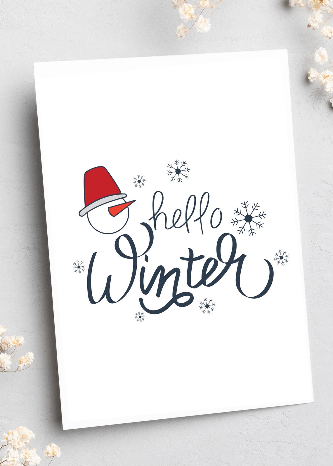 Hello Winter Cute Snowman Face Snowflakes Hand Lettered Wall Art - Image 3