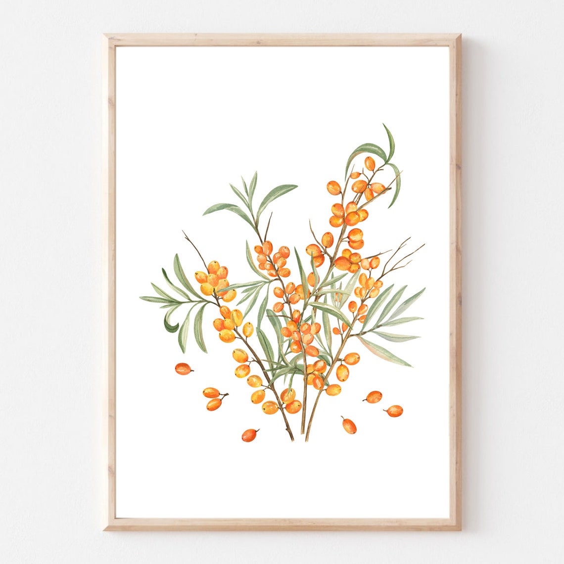 Sea Buckthorn Orange Berries Watercolor Botanical Branch Gift Poster - Image 2