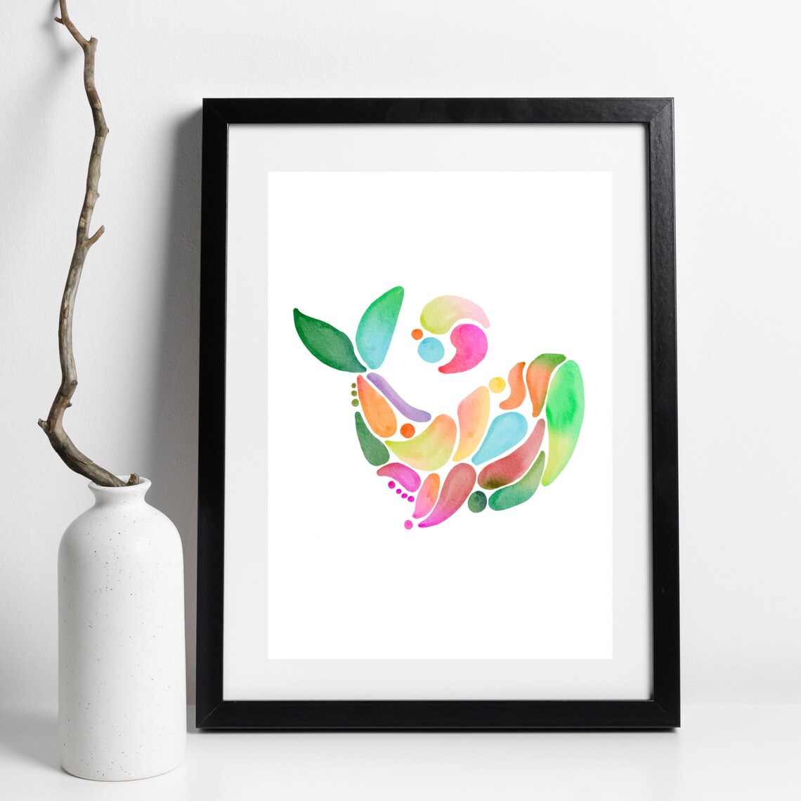 Din A4 Art Print Without Frame Whale Watercolor Colorful Abstract Ornament Scandi Style Image Poster Print - Image 2