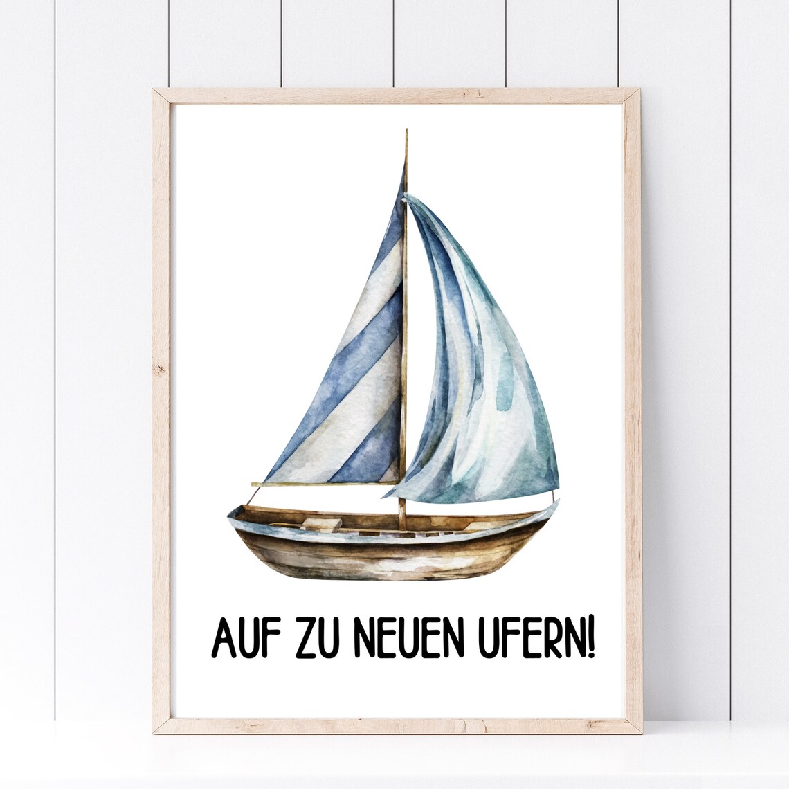 Sailboat Watercolor New Shores German Saying Motivational Sailing Poster