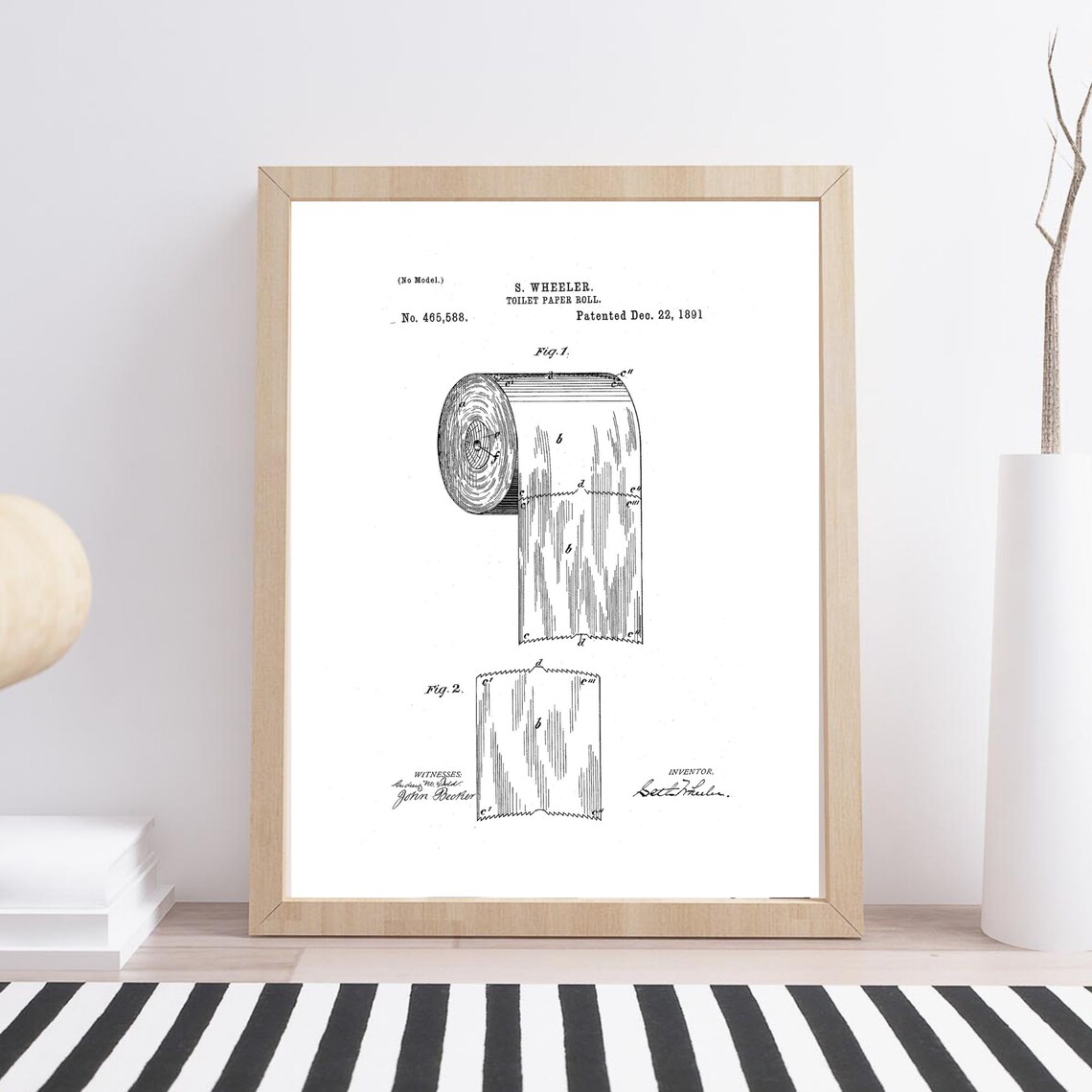 Toilet Paper Patent 1891 S Wheeler Vintage Blueprint Wall Art Poster - Image 2