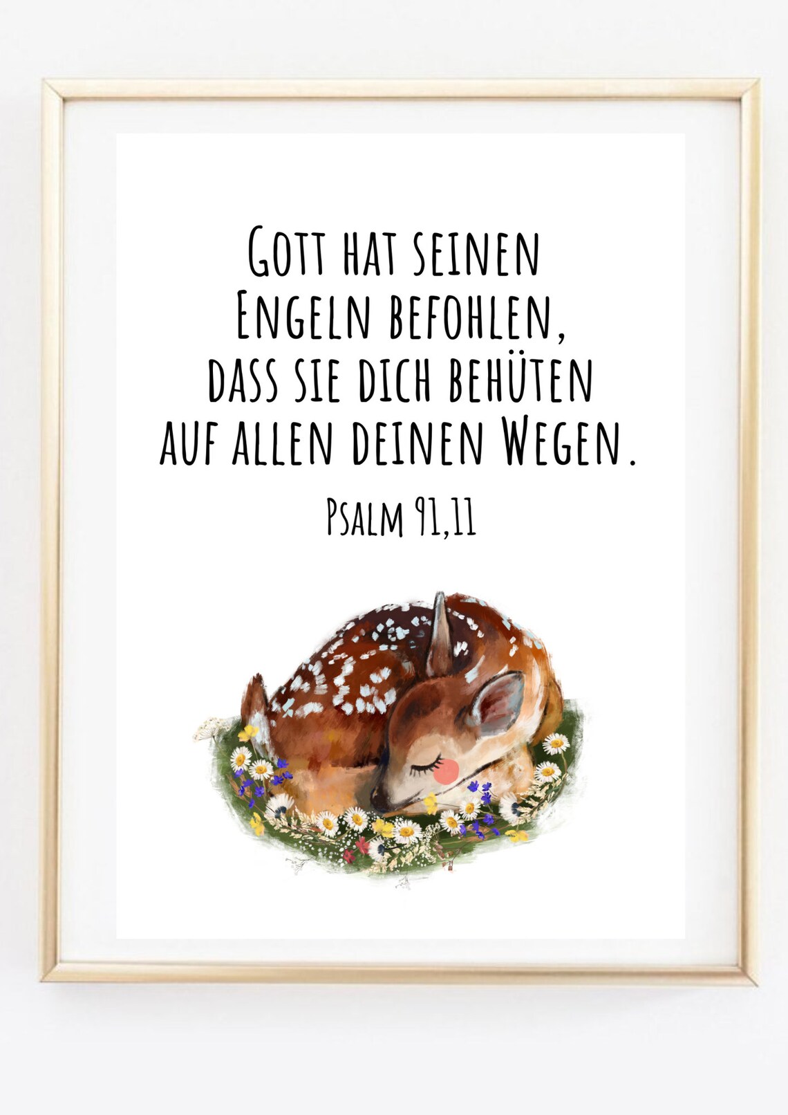 Psalm 9111 God Commanded His Angels Fawn Watercolor German Bible Verse Poster - Image 3