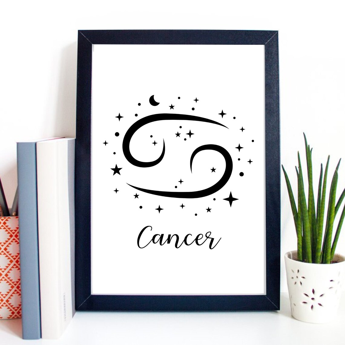 Cancer Zodiac Symbol Starry Script Celestial Astrology Wall Decor Poster