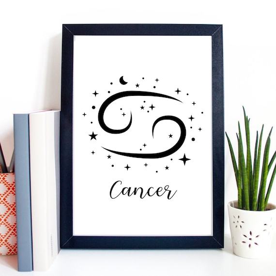 Cancer Zodiac Symbol Starry Script Celestial Astrology Wall Decor Poster