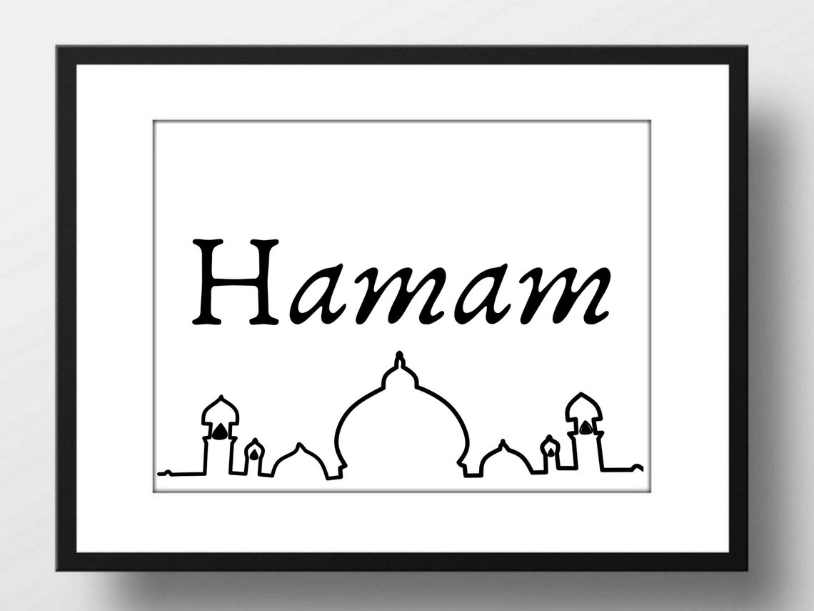 Hamam Turkish Bath Word Art with Mosque Line Drawing Wall Poster