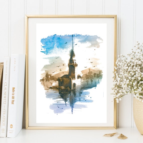 Din A4 Art Print Without Frame Maidentower Kiz Kulesi Istanbul Turkey Watercolor Gift Poster Image
