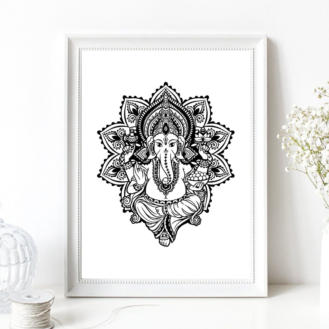 Ornate Mandala Ganesha Hindu Elephant God Intricate Line Art Poster - Image 2