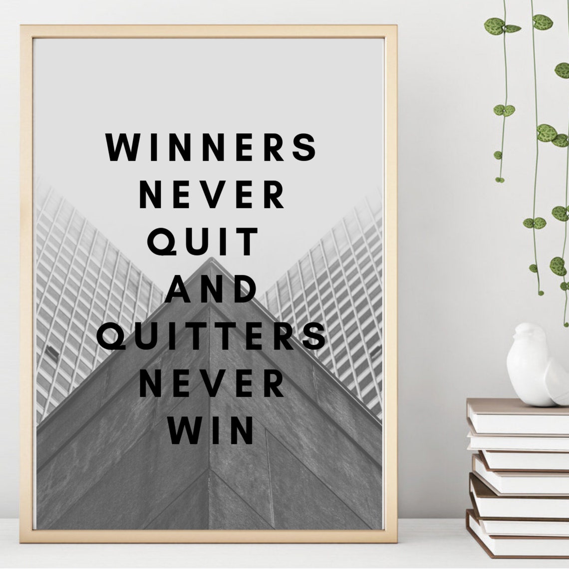 Din A4 Art Print Unframed Saying Winners Never Quit Winner Motivation Quote Photo Grey Modern Typography Image Poster Gift