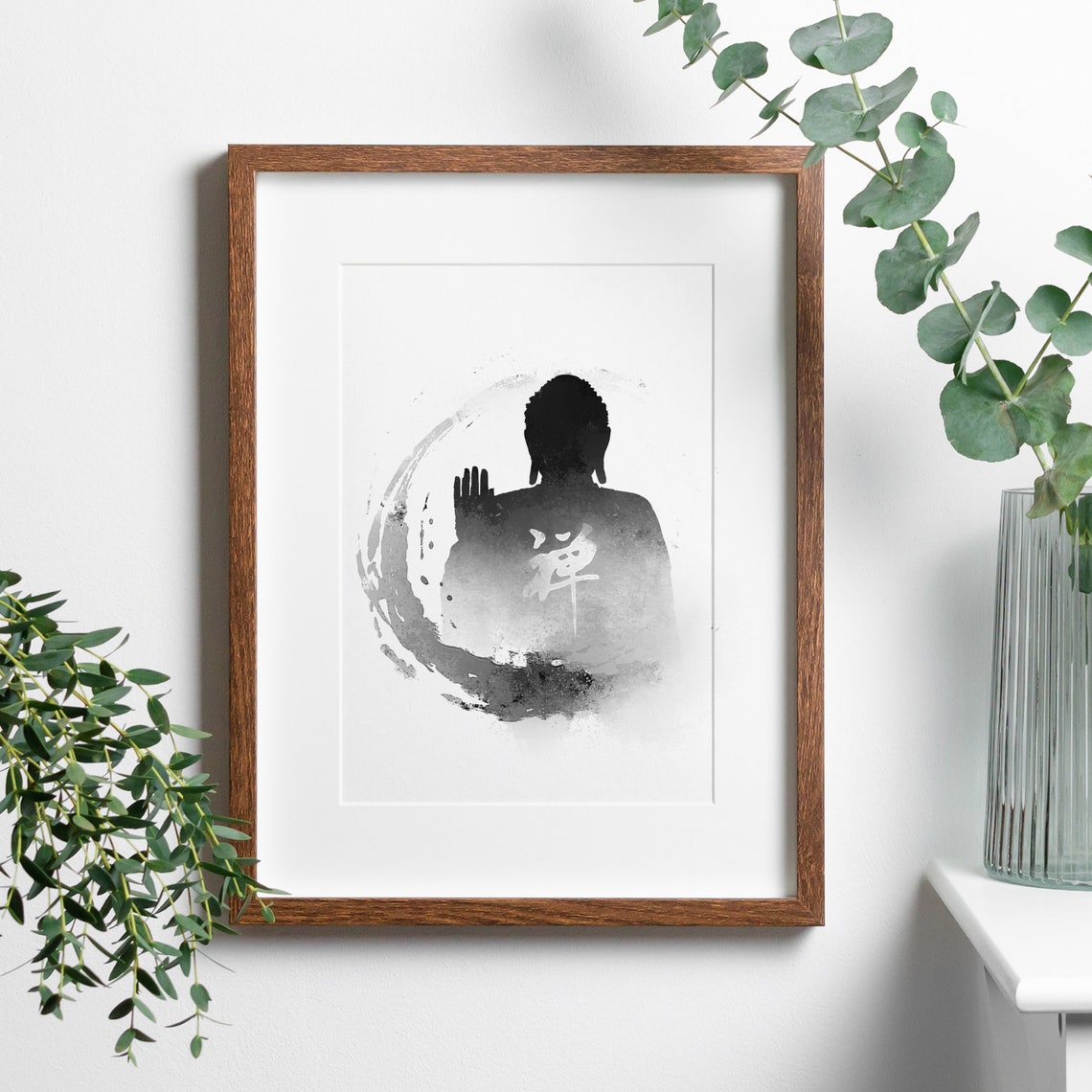 Buddha Silhouette Ink Wash Enso Circle Zen Meditation Poster - Image 3