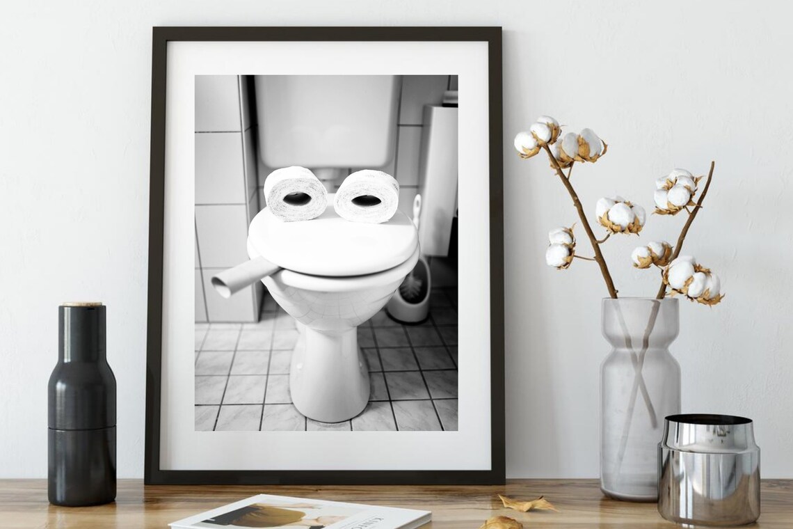 Funny Toilet Face Photo Toilet Paper Rolls Eyes Bathroom Poster