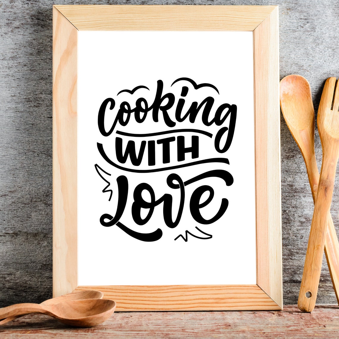 Cooking With Love Hand Lettering Heartwarming Kitchen Saying Wall Art - Image 3