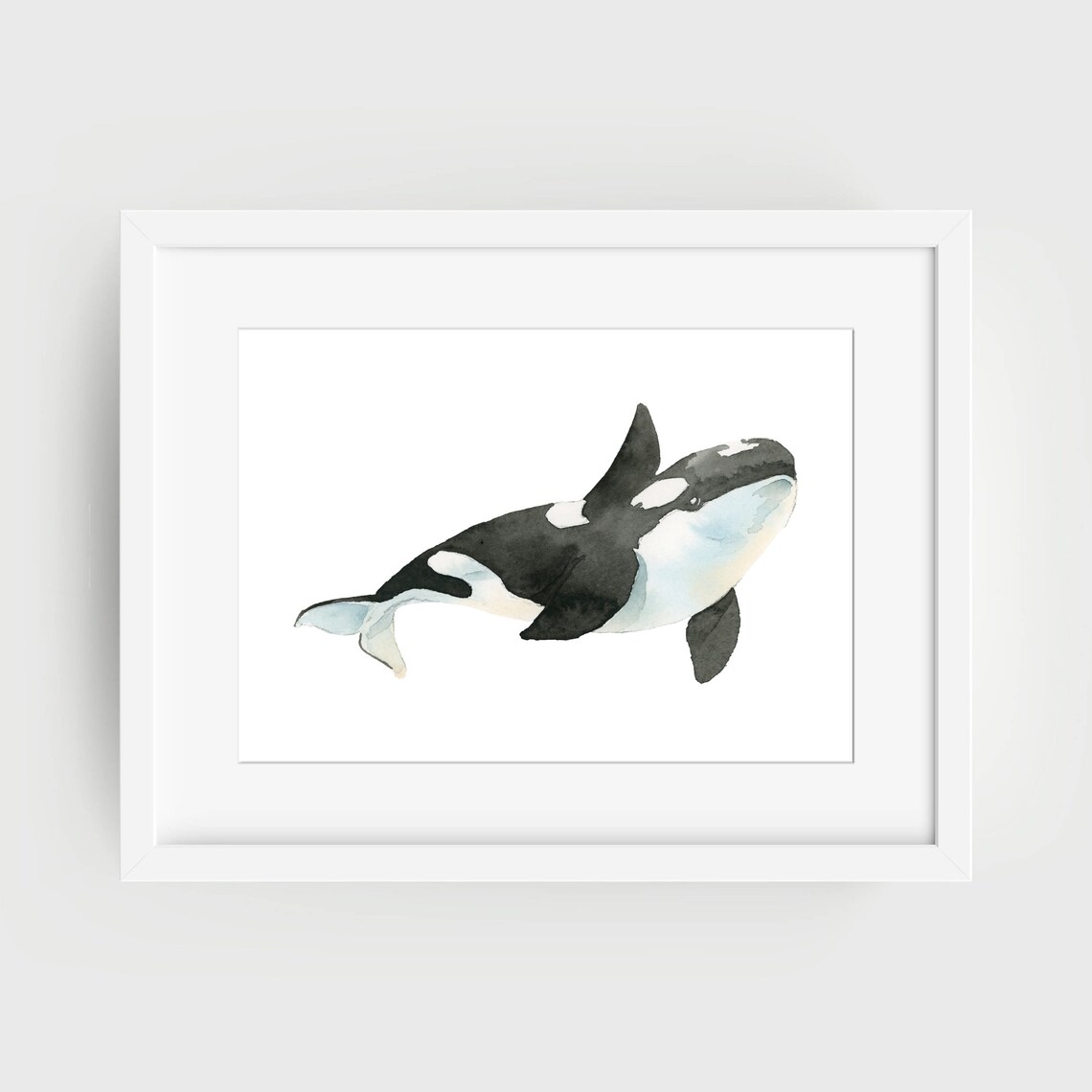 Orca Killer Whale Black White Watercolor Ocean Marine Life Wall Art - Image 3