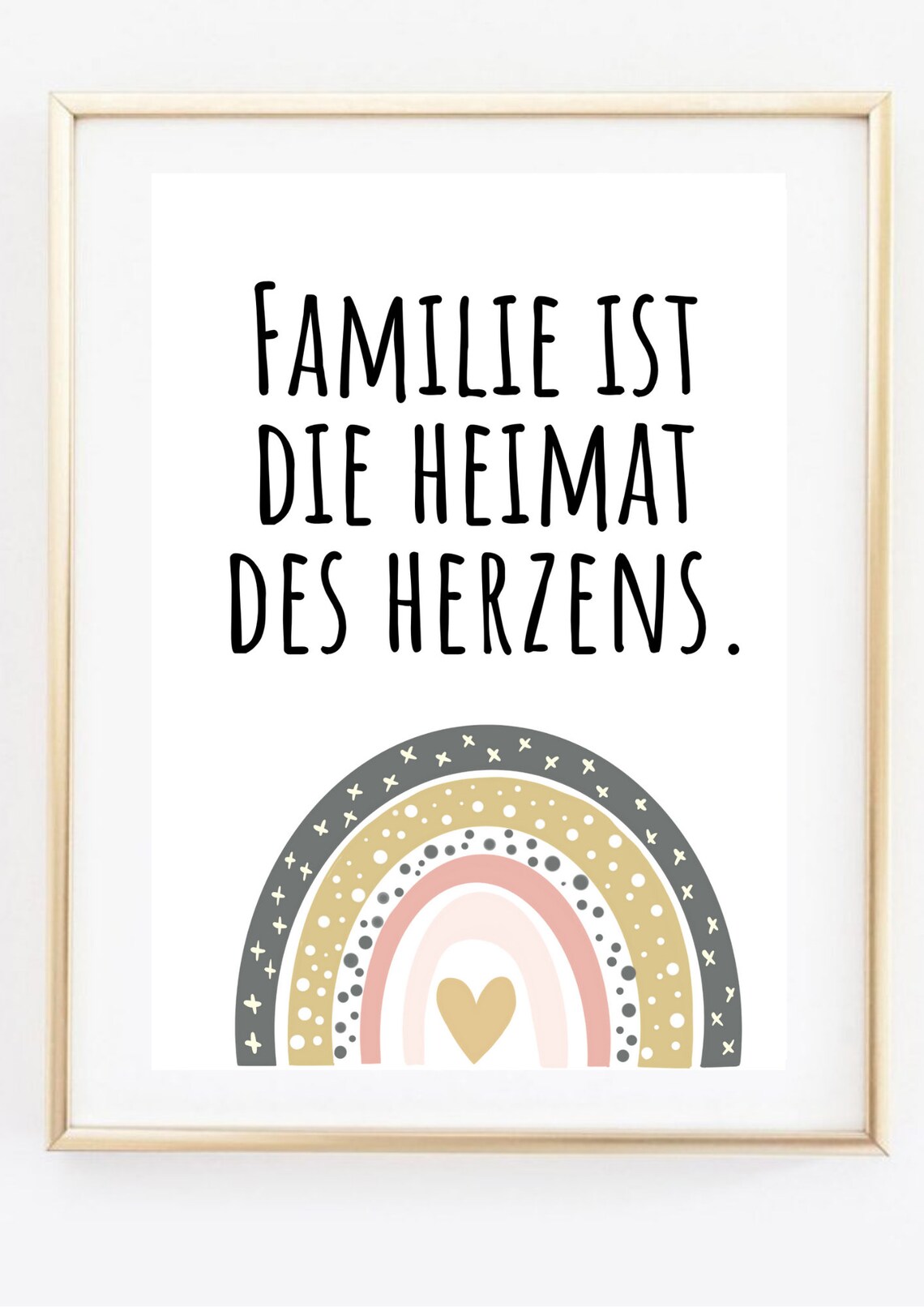 Family Is The Home Of The Heart German Quote Poster Rainbow Heart Gift - Image 2