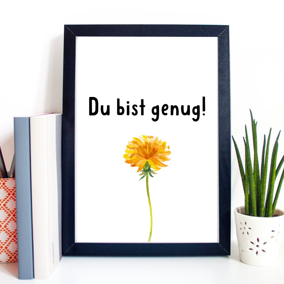 Du Bist Genug Self Love German Quote Yellow Flower Watercolor Poster - Image 2