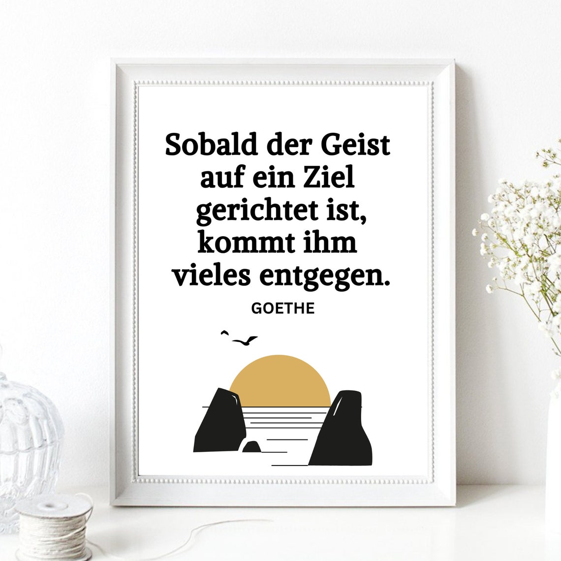 Goethe Goal Focus Quote Minimalist Sunset Cliffs Wall Art Print - Image 2
