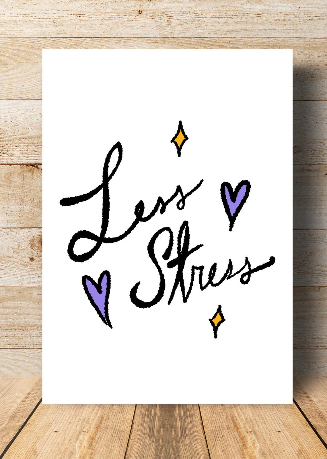 Less Stress Hand Lettering Hearts Calm Mindfulness Relaxation Wall Art - Image 3