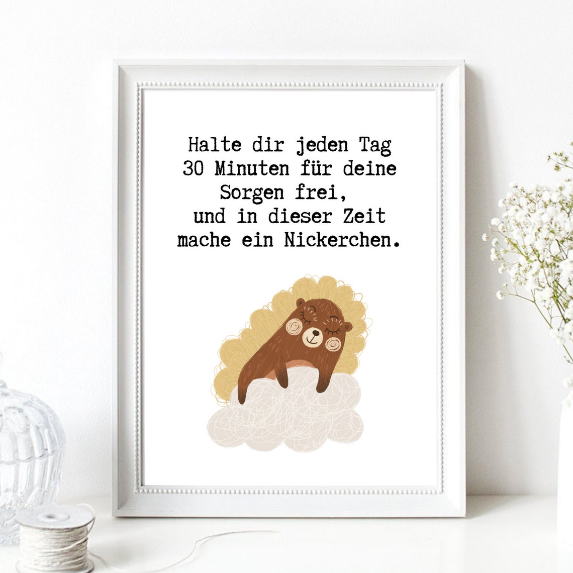 Funny Nap Time Quote Sleeping Bear Cartoon German Saying Poster - Image 2