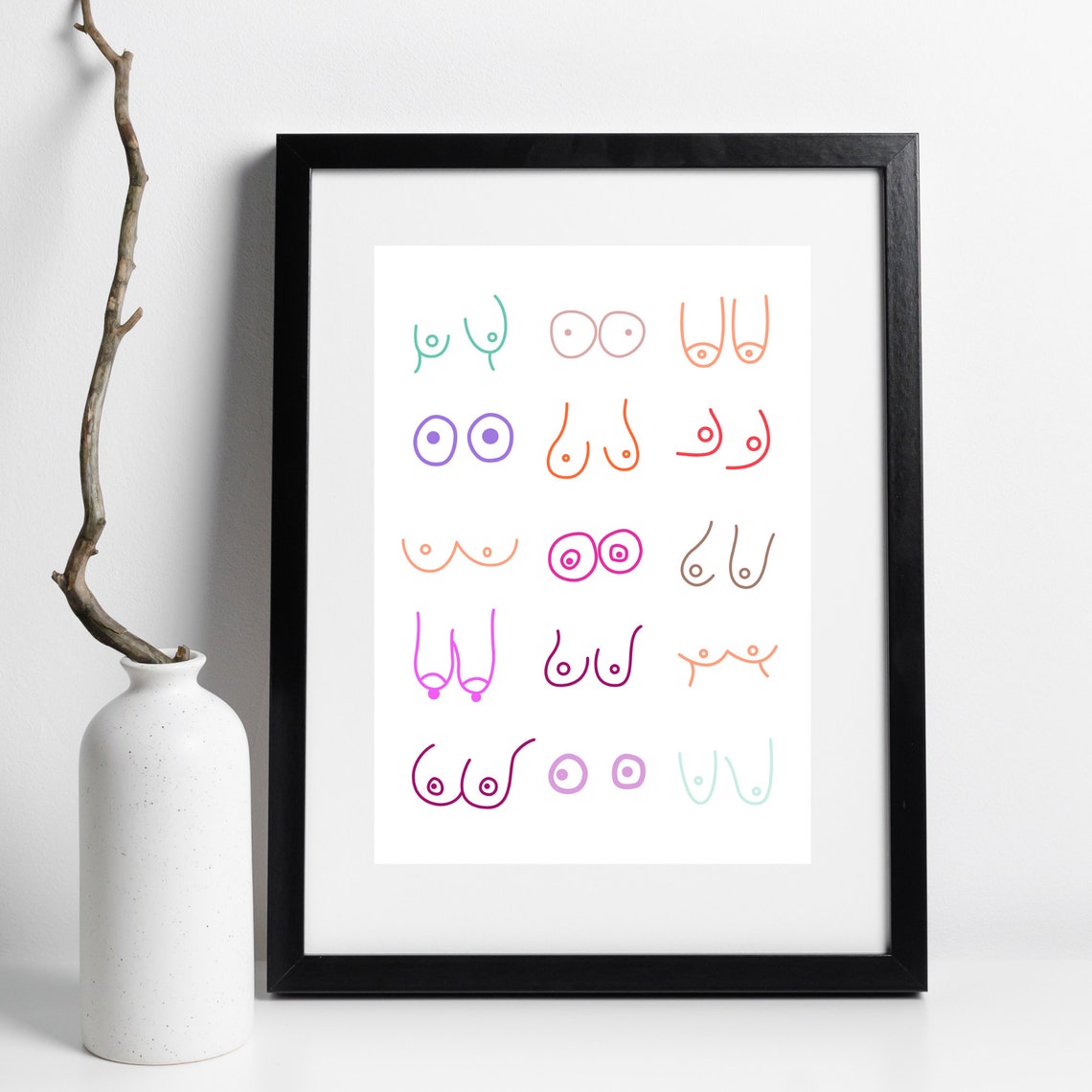 Colorful Minimal Boobs Line Art Body Positive Bathroom Decor Poster - Image 2