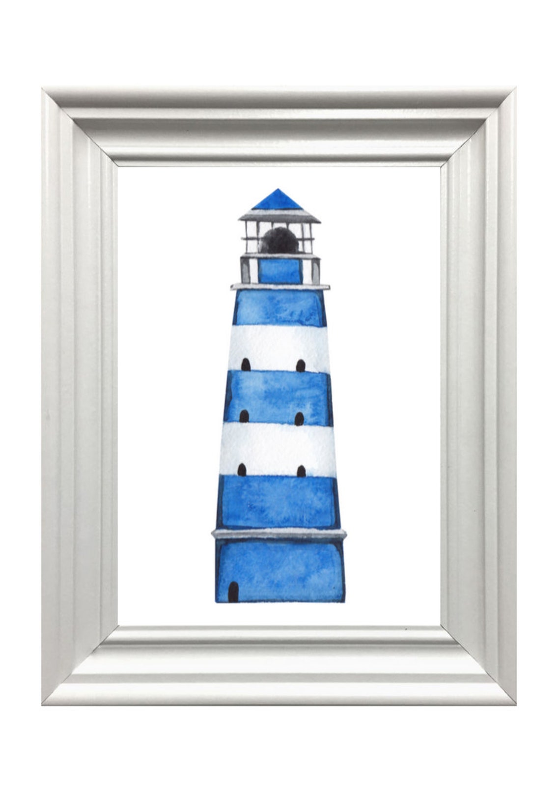 Blue Striped Lighthouse Watercolor Coastal Maritime Wall Art Print - Image 2