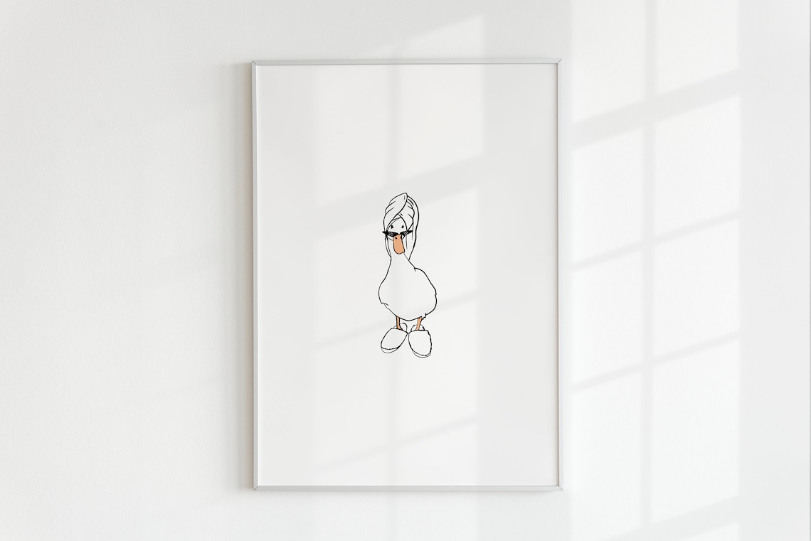 Duck in Fuzzy Slippers and Hair Towel Art Print