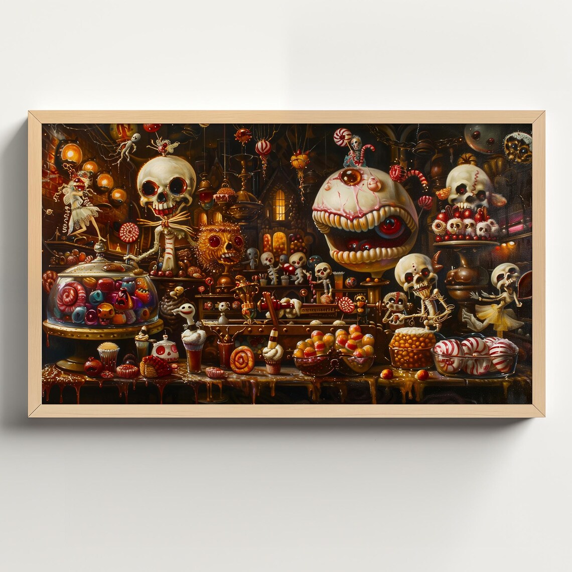 Spooky Candy Shop With Skeleton and Monster Sweet Characters Poster