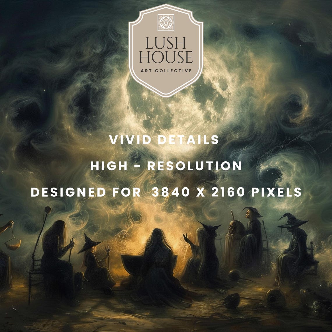 Coven of Witches Gathering Under a Full Moon on a Smoky Night Poster - Image 3
