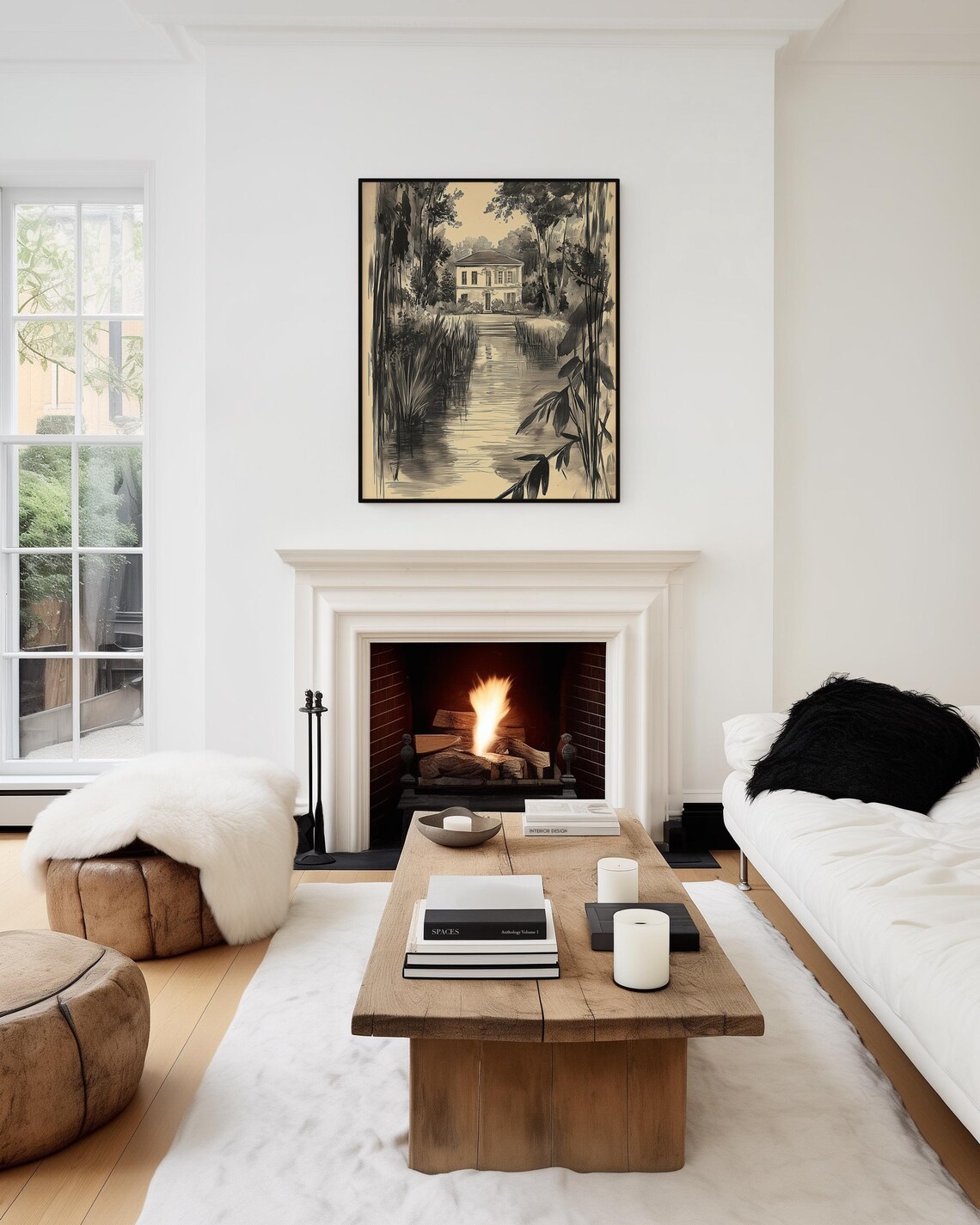 French Estate Garden Sketch, Vintage Art Print - Image 3