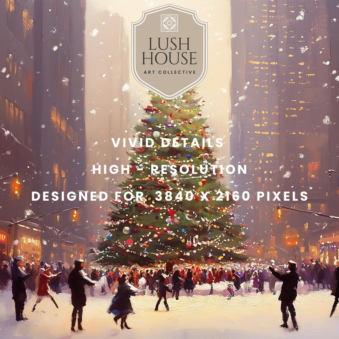 Metropolitan Christmas Tree Crowd Snowy Night Holiday Art Poster - Image 2