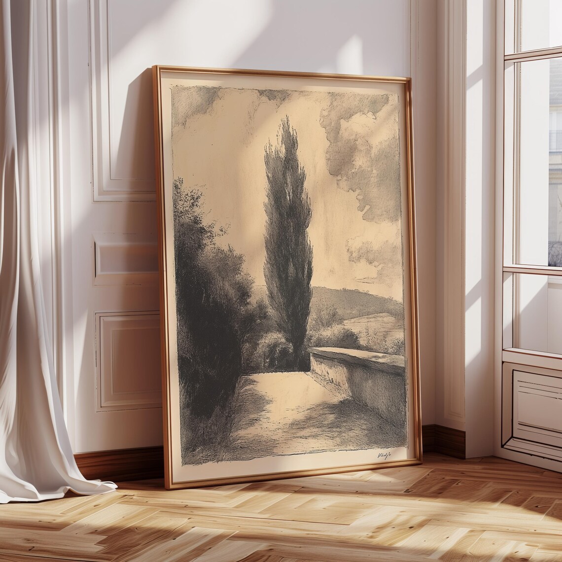 Vintage French Countryside Sketch, Paris Wall Art Print