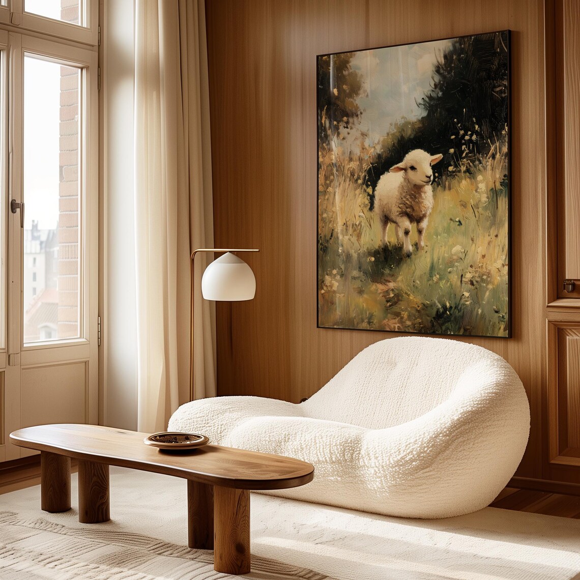 Lamb In Wildflower Meadow Impressionist Oil Painting Farm Art Poster - Image 5