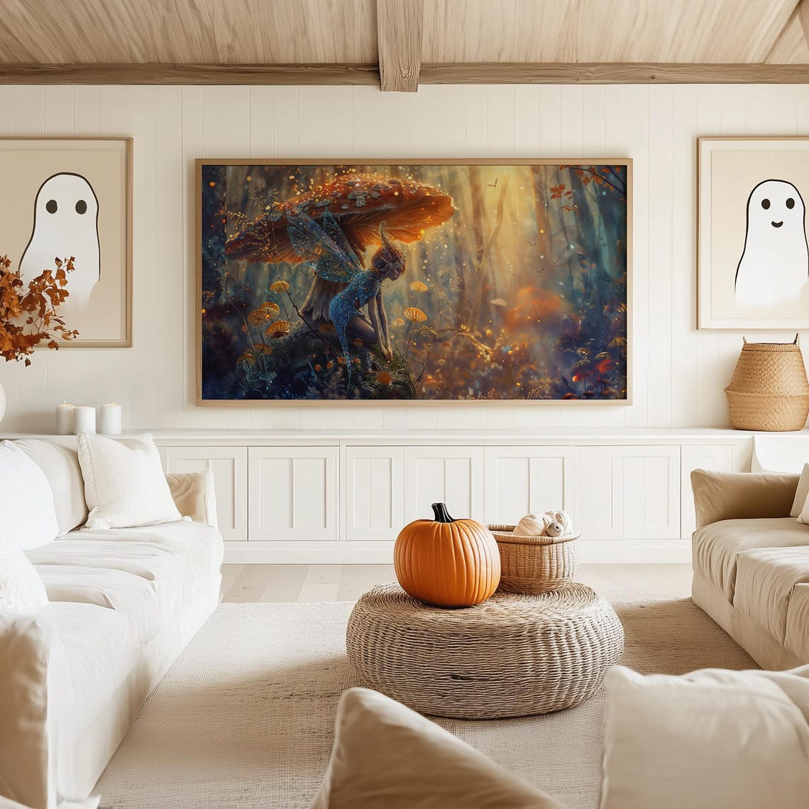 Sparkling Fairy Resting Under Giant Orange Mushroom in Forest Poster - Image 5