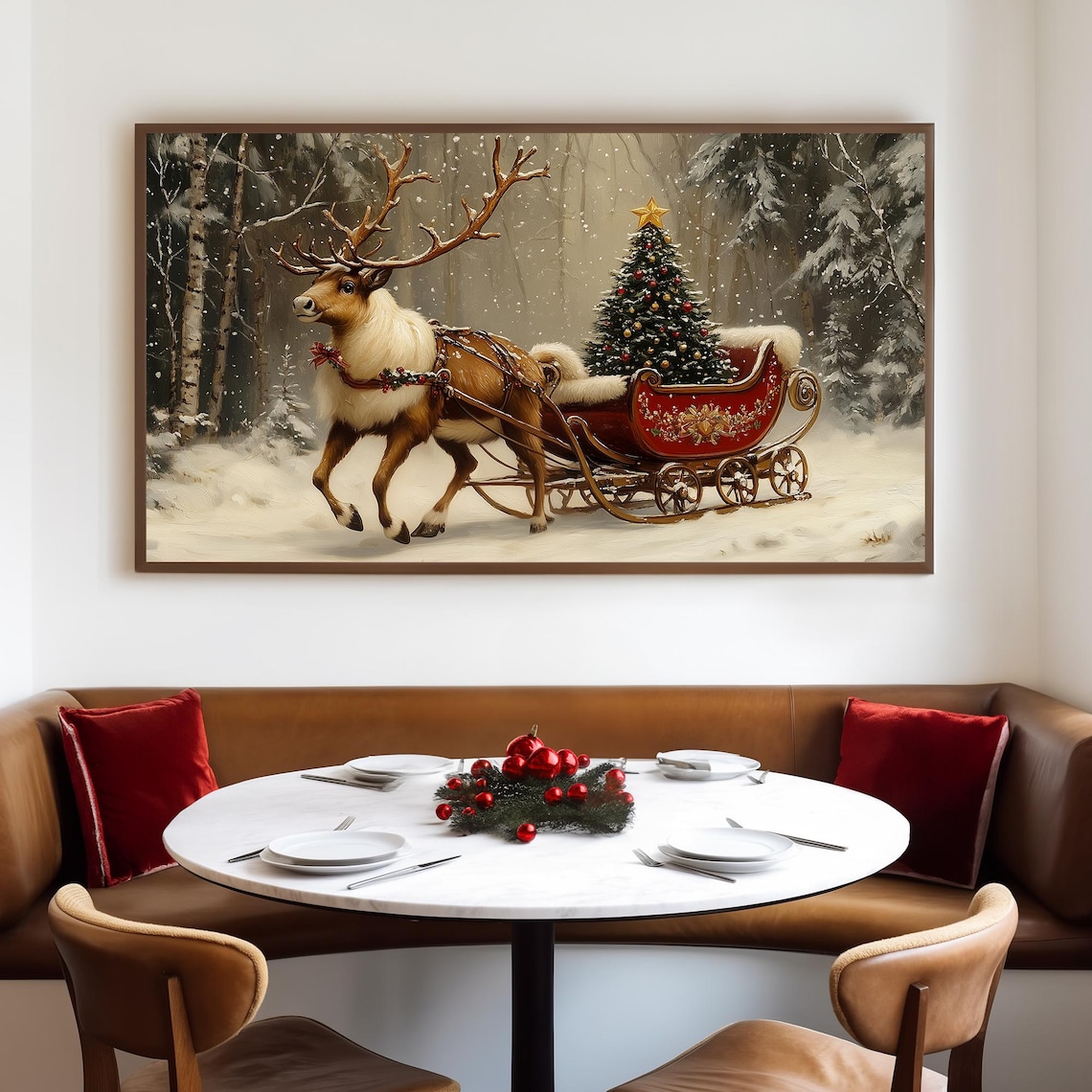 Reindeer Sleigh Christmas Tree Ornaments, Vintage Art Print - Image 4
