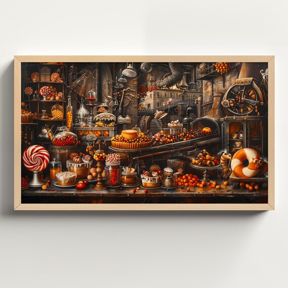 Steampunk Candy Factory Workshop Dark Moody Victorian Sweets Poster