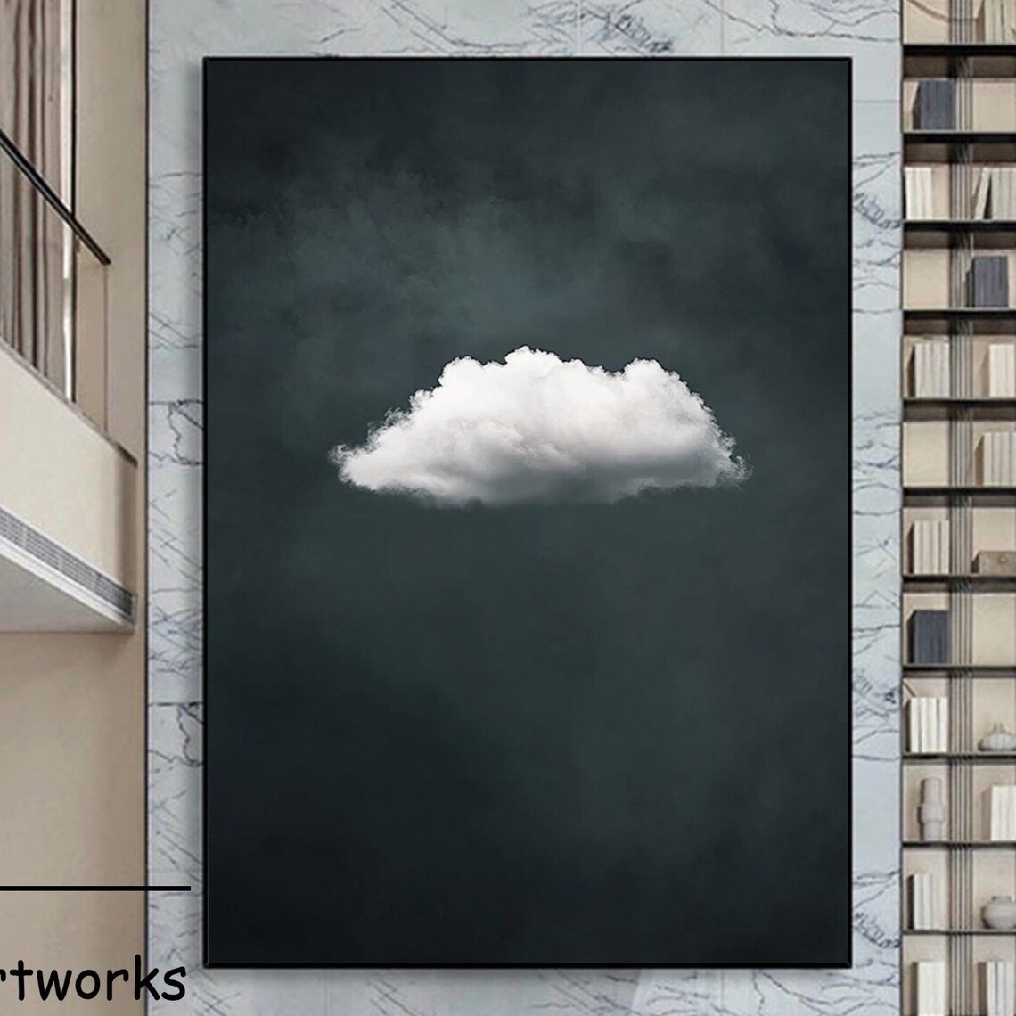 Lone White Cloud On Dark Night Sky Minimalist Art Wall Poster