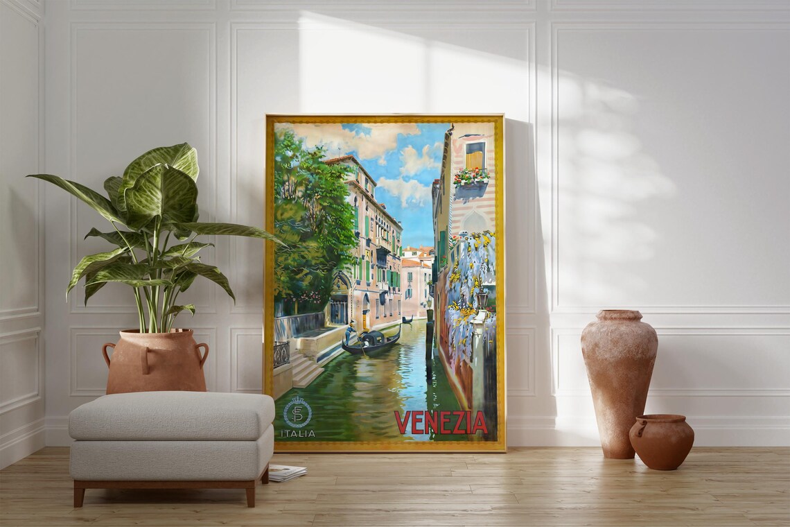 Venice Italy Venezia Gondola Canal Vintage Italian Travel Poster - Image 4