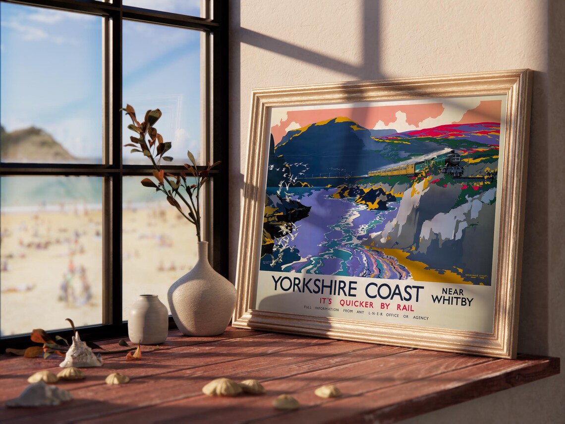 Yorkshire Coast Vintage Travel Poster, Retro Landscape - Image 3