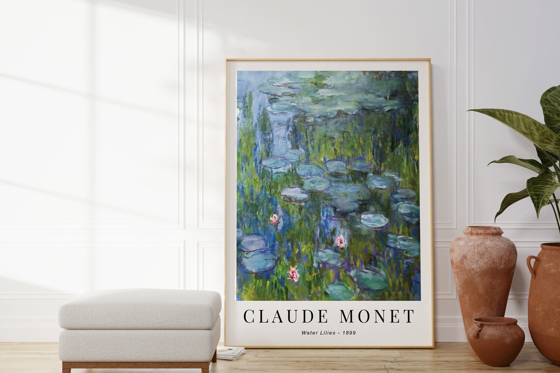 Monet Water Lilies 1899 Green Pond Pink Blossom Impressionist Print - Image 4