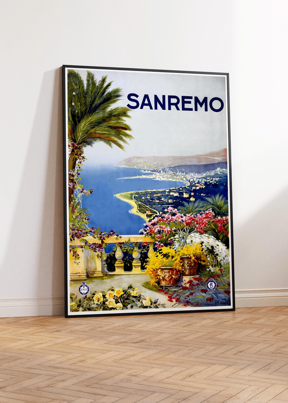 Sanremo Italy Riviera Travel Poster Classic Coastal Bay Floral Art Print - Image 3