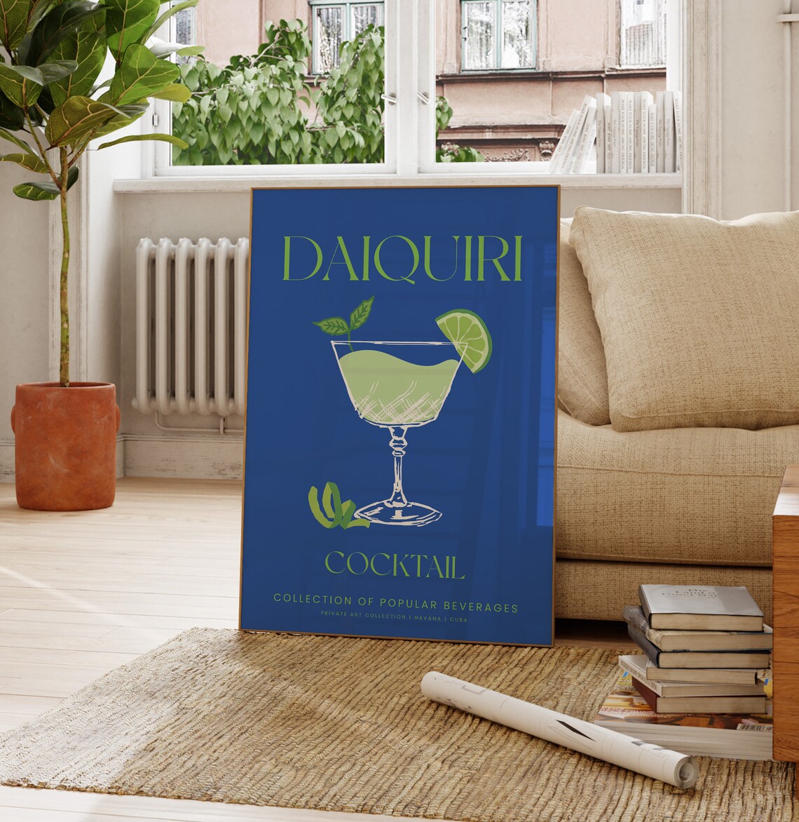 Daiquiri Cocktail Blue Illustration Tropical Bar Wall Art Poster - Image 3