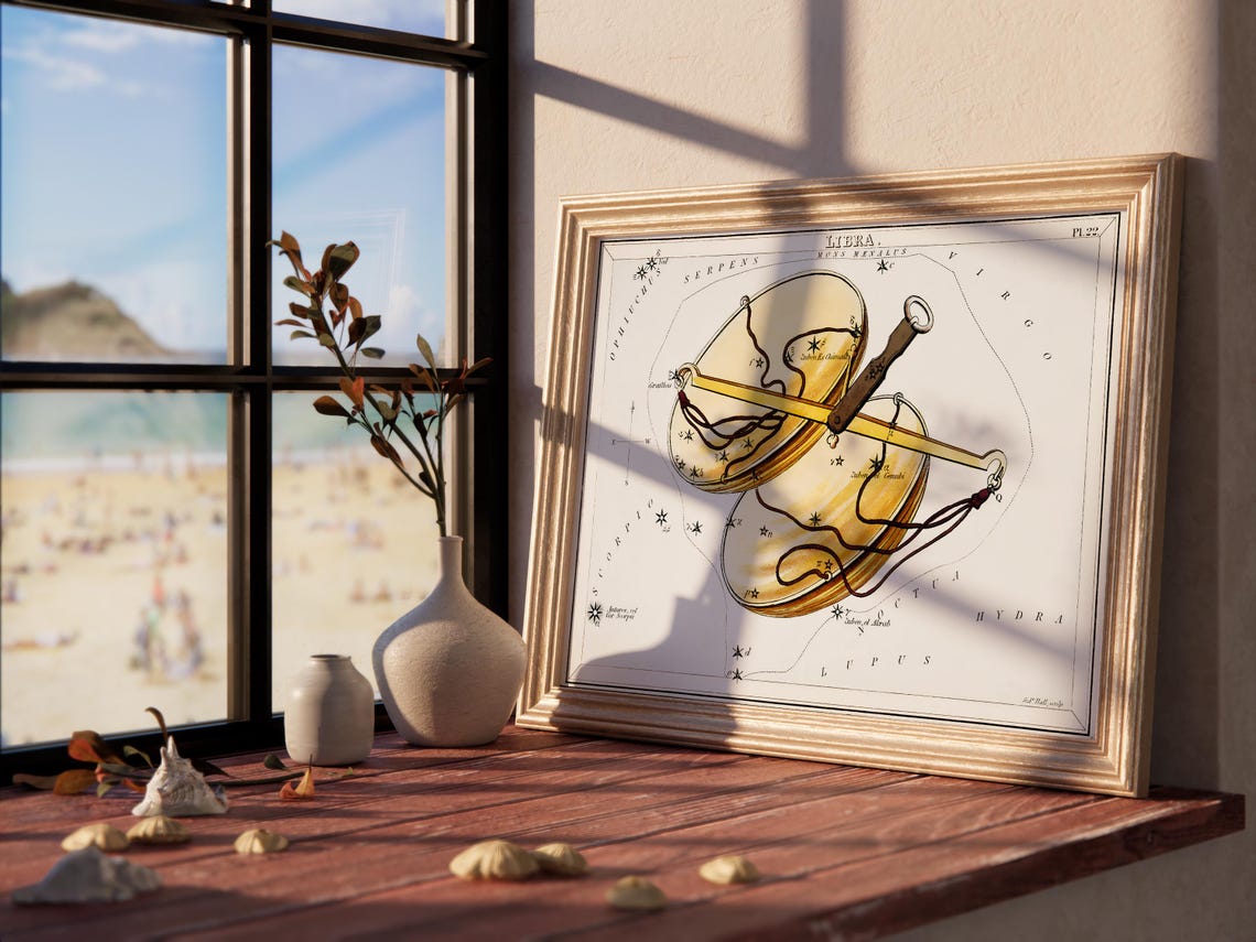 Libra Zodiac Scales Constellation Vintage Celestial Star Chart Poster - Image 3