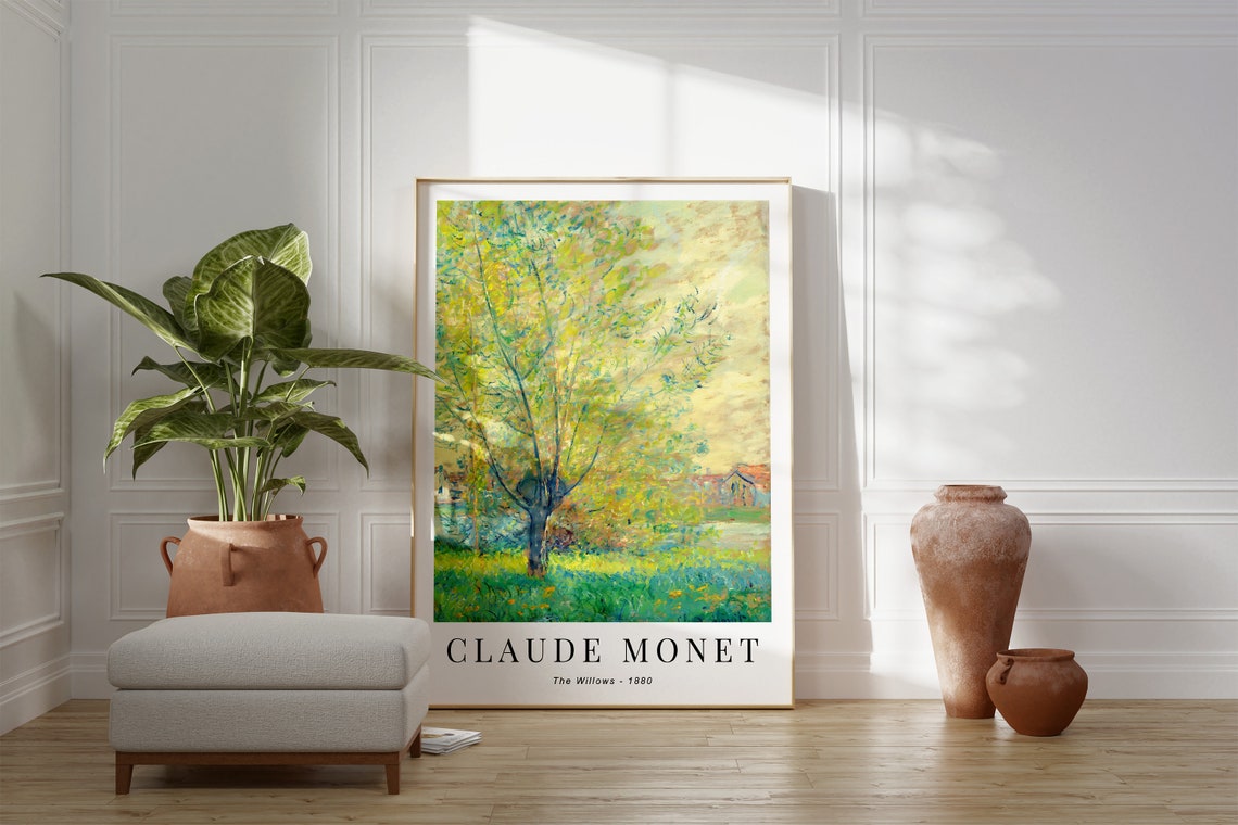 Claude Monet The Willows 1880 Spring Tree Green Meadow Village Poster - Image 2