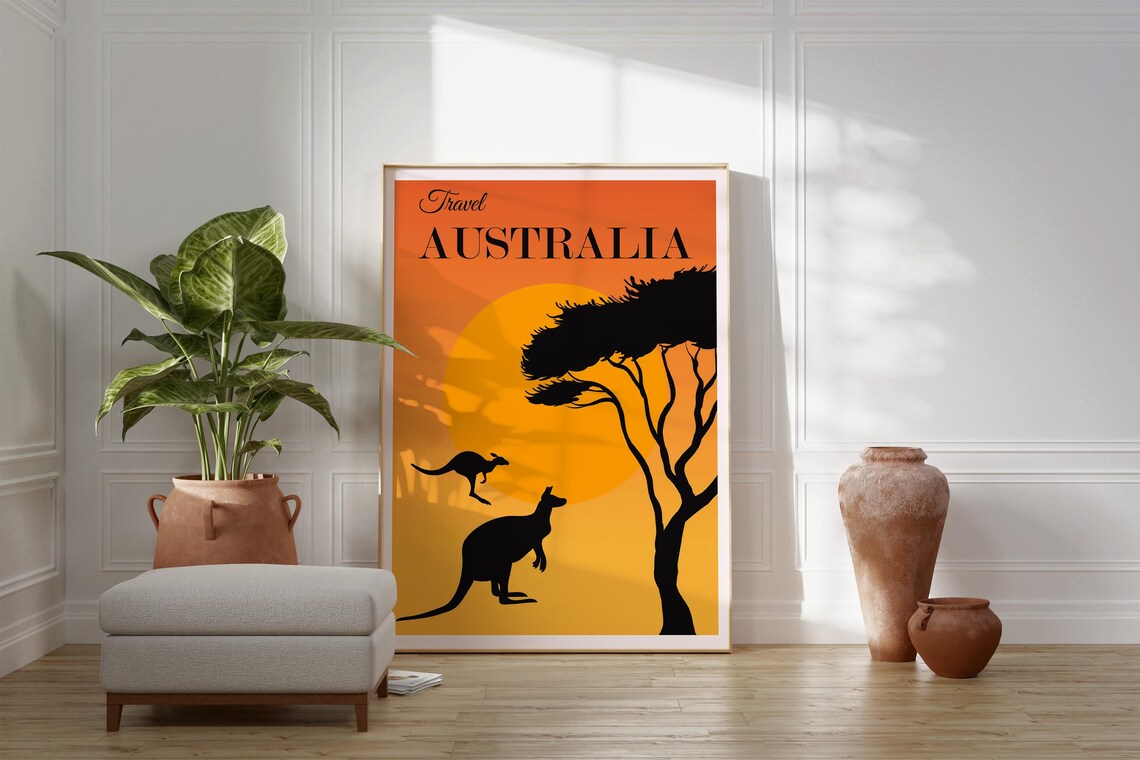 Australia Minimalist Travel Poster Kangaroo Silhouette Sunset Outback - Image 2
