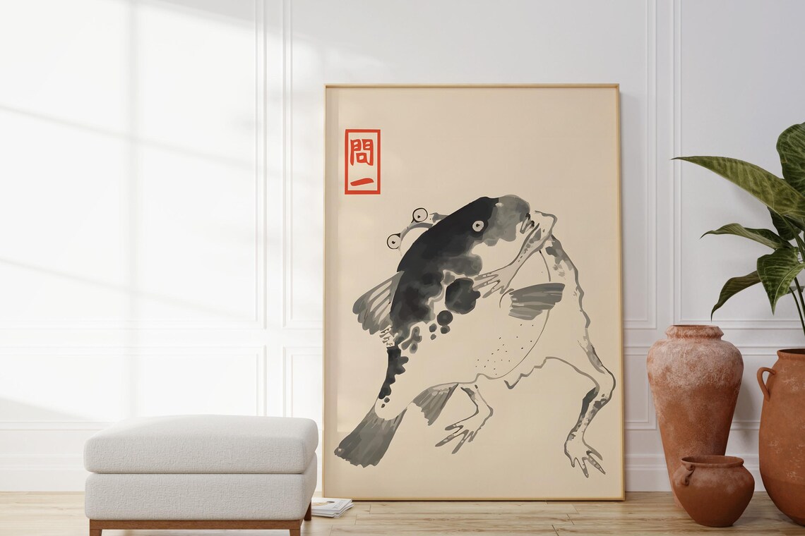 Matsumoto Hoji Frog and Fish, Vintage Ink Art Print - Image 4