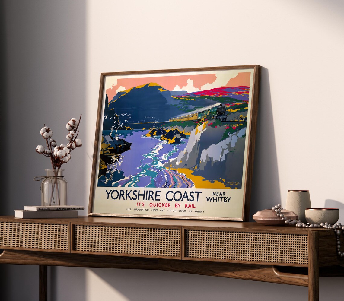 Yorkshire Coast Vintage Travel Poster, Retro Landscape - Image 2